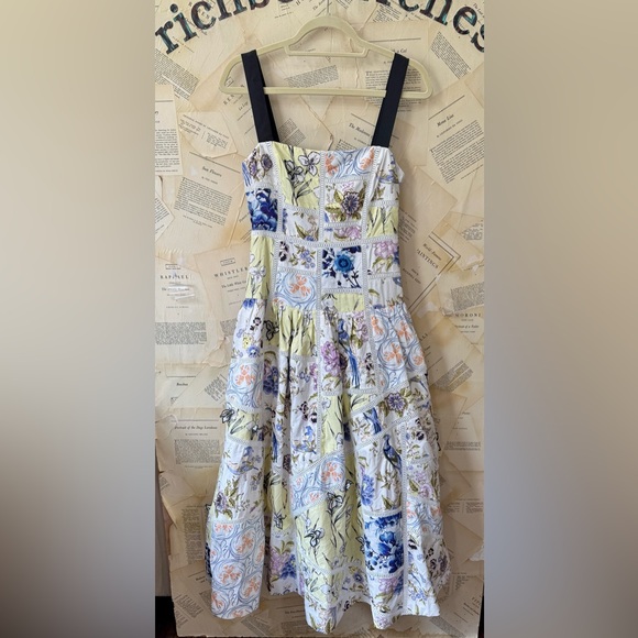 Anthropologie Maeve Cotton Sleeveless Square Neck Tile Printed Midi Maxi Dress - Picture 6 of 7